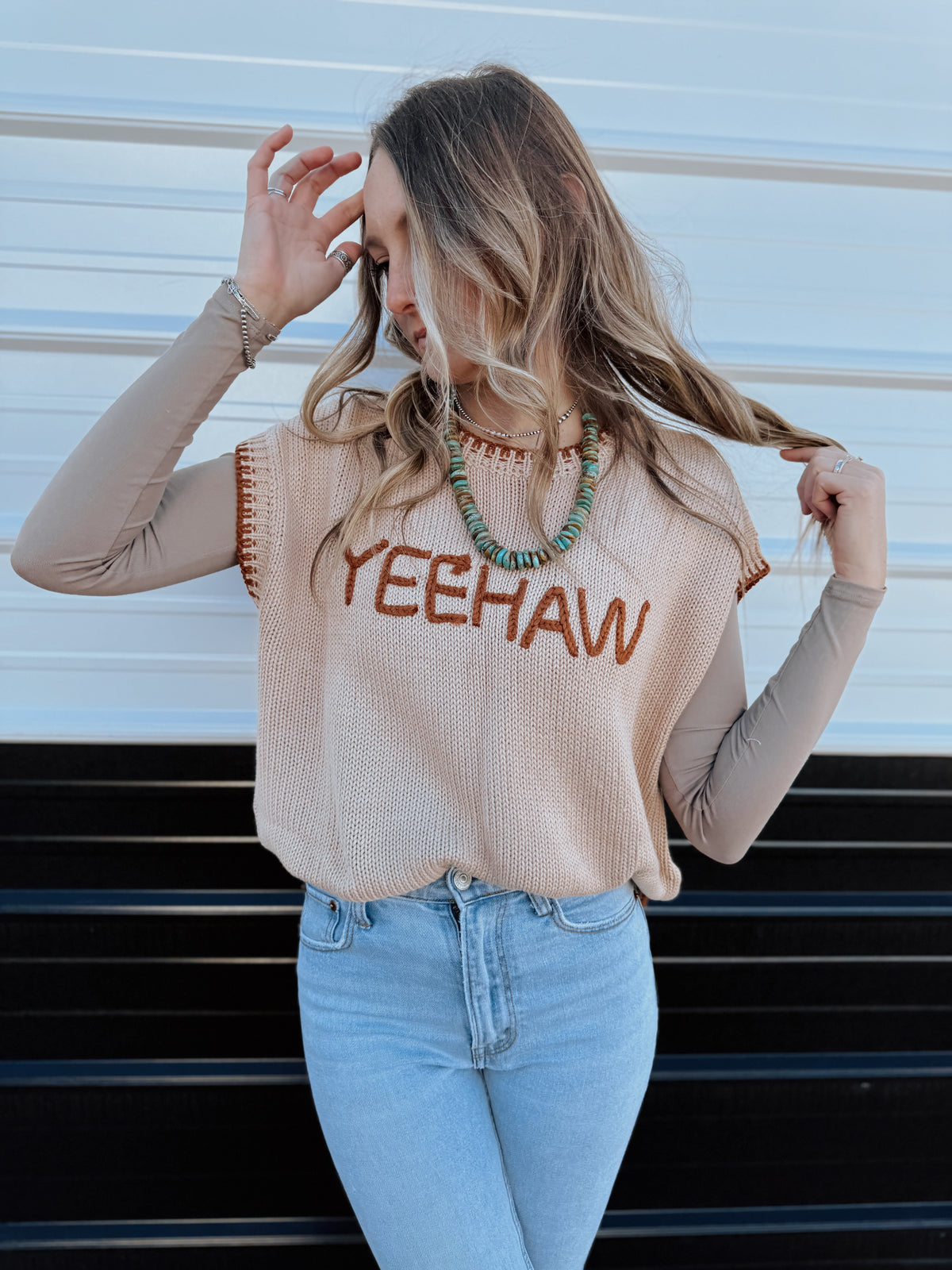 YeeHaw Sweater Vest - Camel/Tan