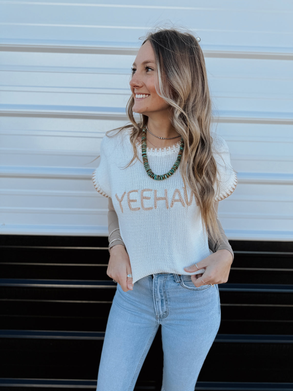 YeeHaw Sweater Vest - Cream/Tan