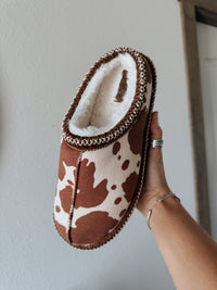 Cowprint Slippers - Brown