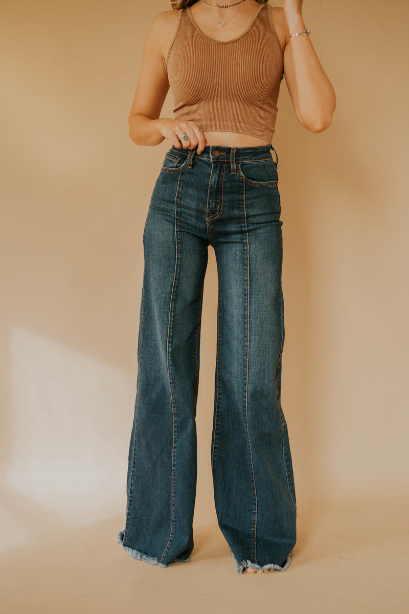 Wide Leg Trouser Jeans - Dark Wash