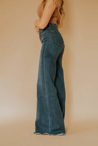 Wide Leg Trouser Jeans - Dark Wash