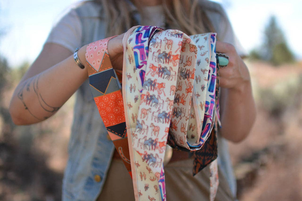 Mustang Meadows Silk Twilly Western Scarf