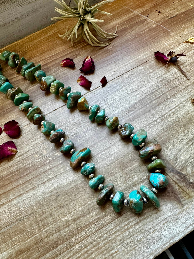 22 inch Sterling Silver Pearl Necklace with Chunky Turquoise