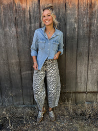 Leopard Print Barrel Jeans