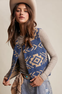 Southwestern Print Vest - Navy