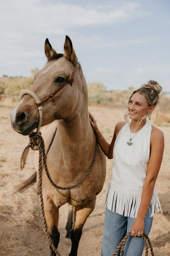 Leather Fringe Halter Top