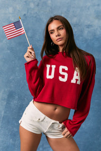 Mock Neck USA Sweater