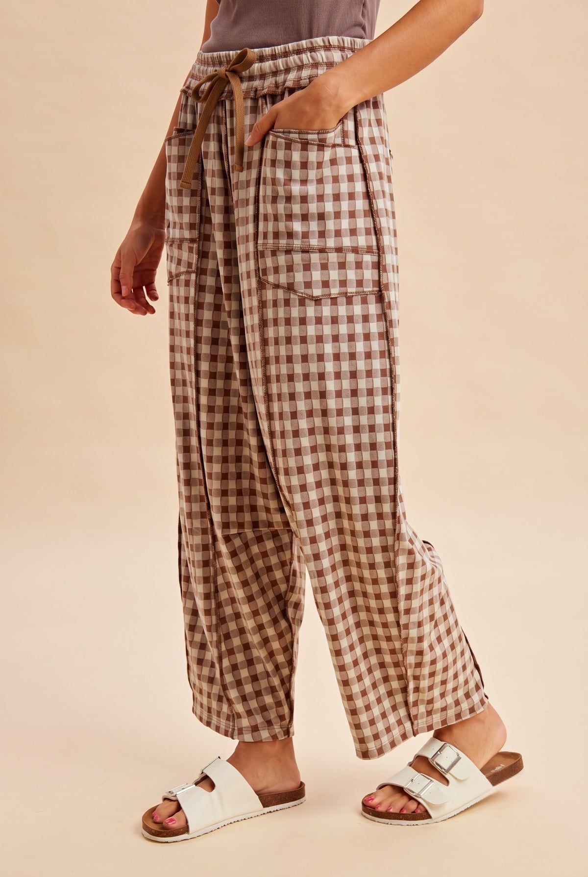 Gingham Barrel Pants