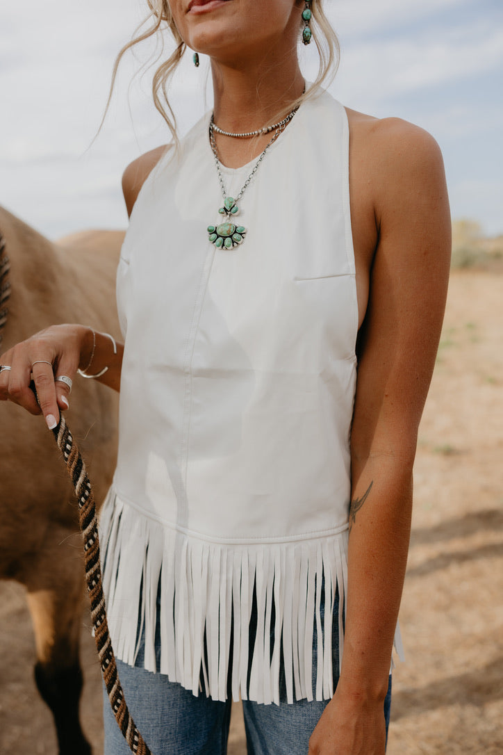 Leather Fringe Halter Top