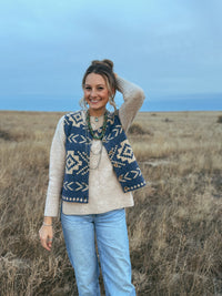 Southwestern Print Vest - Navy