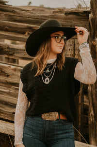 Black Mixed Texture Sweater Vest