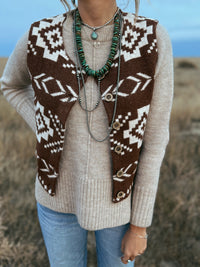 Southwestern Print Vest - Rust