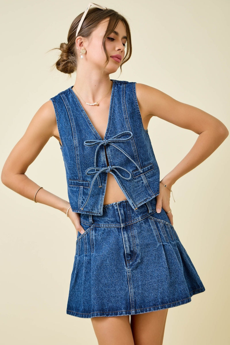Denim Bow Tie Vest