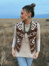 Southwestern Print Vest - Rust