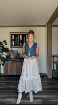 White Eyelet Embroidery Midi Skirt