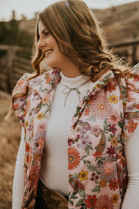 Floral Ruffle Sleeve Puffer Vest