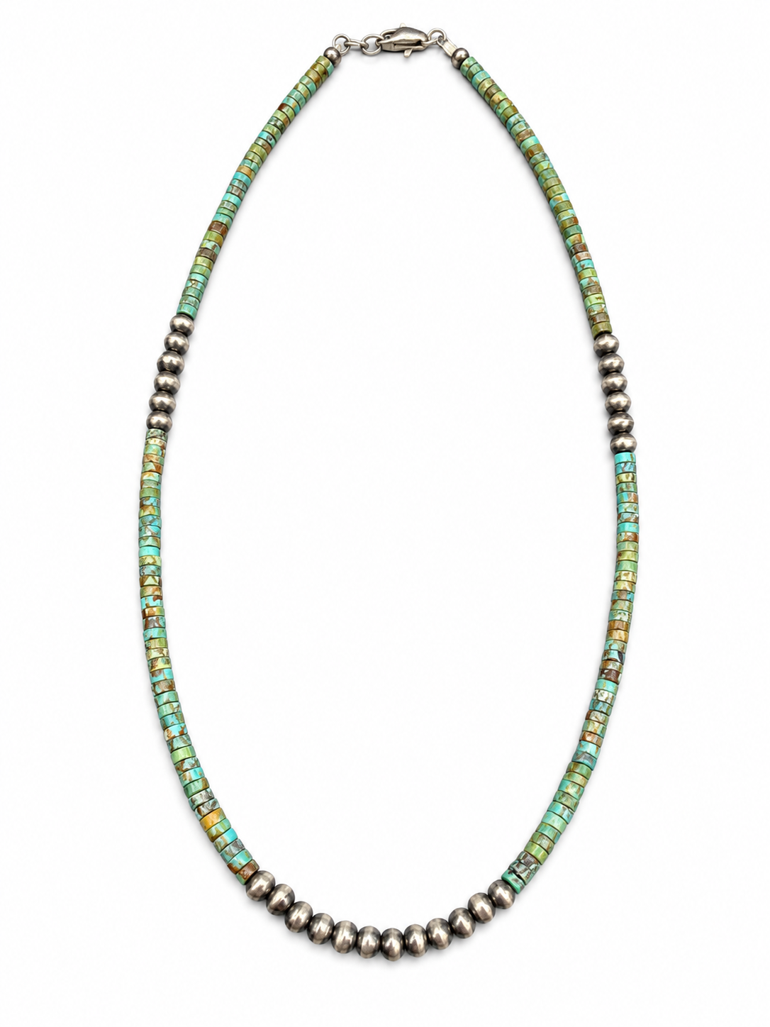 6mm 18" Turquoise Heishi and Navajo Pearl Necklace