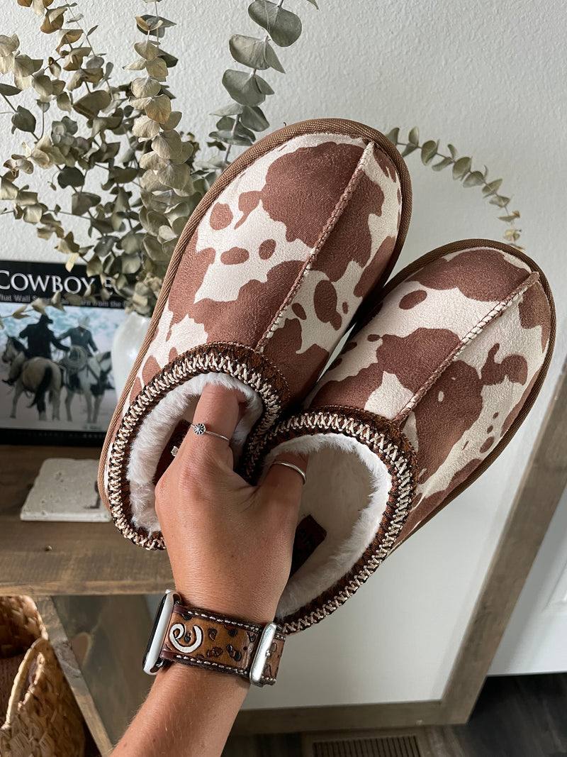 Cowprint Slippers - Brown