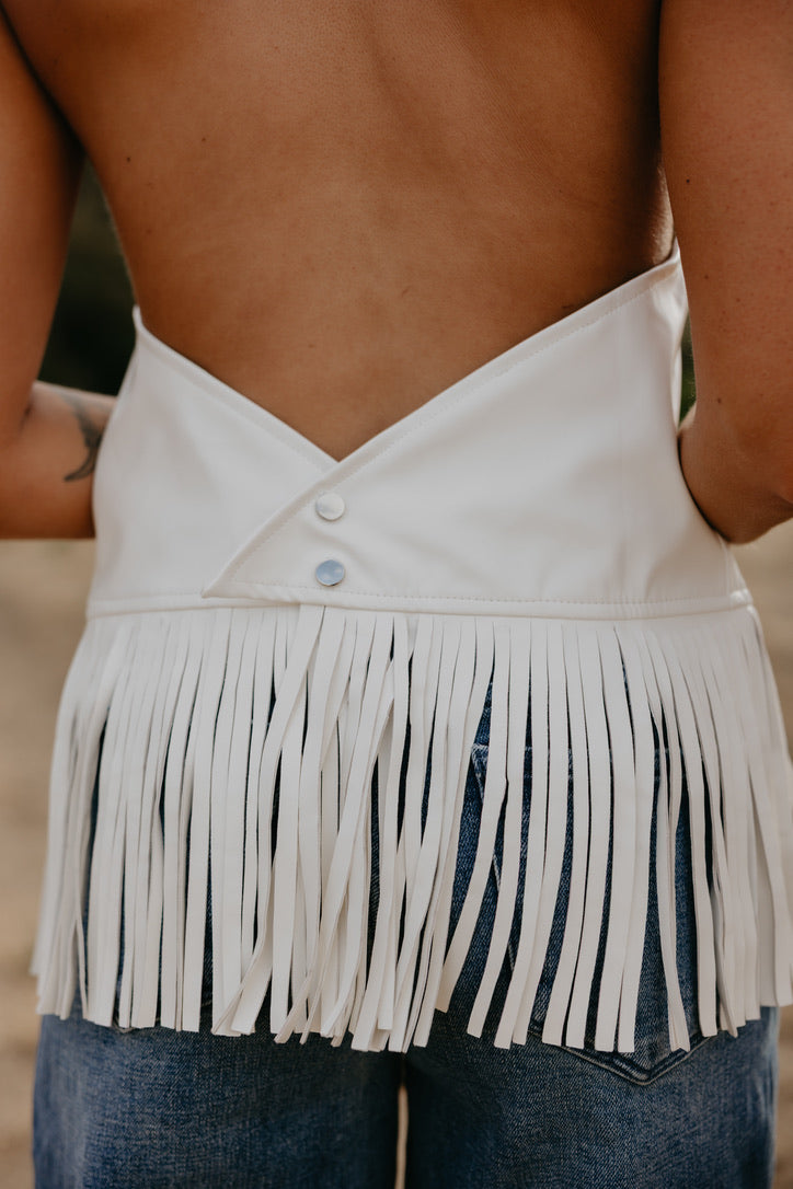 Leather Fringe Halter Top