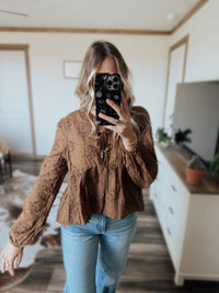 Embroidered Bow Tie Blouse