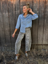 Leopard Print Barrel Jeans