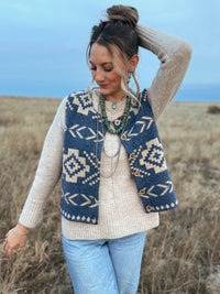 Southwestern Print Vest - Navy