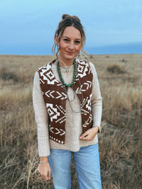 Southwestern Print Vest - Rust