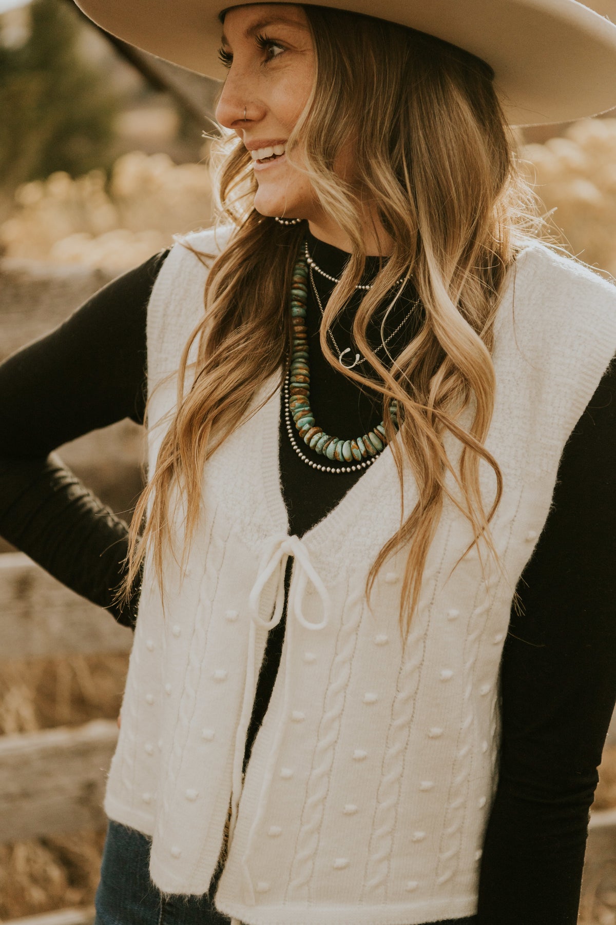 Cream Bow Tie Sweater Top