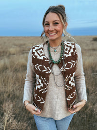 Southwestern Print Vest - Rust