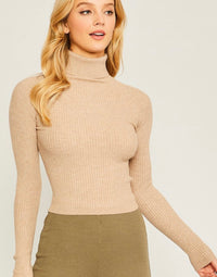 Turtleneck Ribbed Long Sleeve - Taupe (Small)