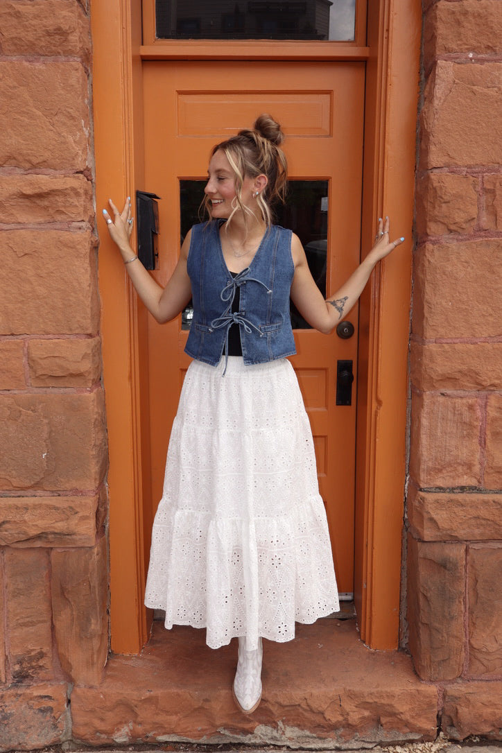 Denim Bow Tie Vest – Cactus Cowgirl Boutique