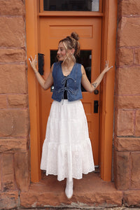White Eyelet Embroidery Midi Skirt