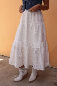 White Eyelet Embroidery Midi Skirt