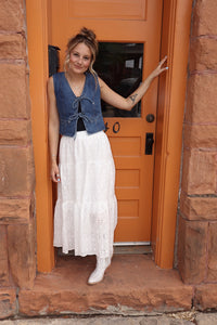 White Eyelet Embroidery Midi Skirt