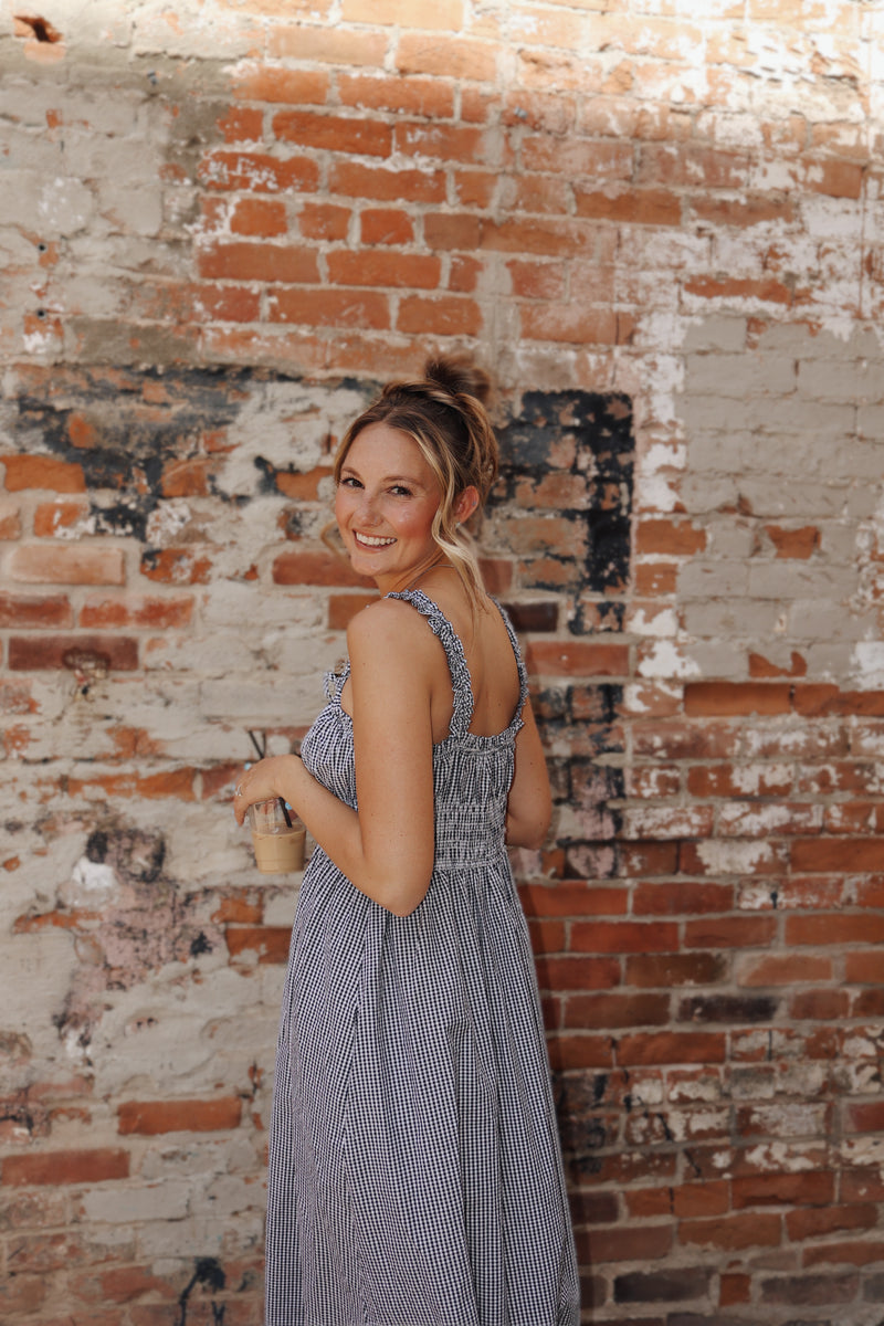 Black Gingham Midi Dress