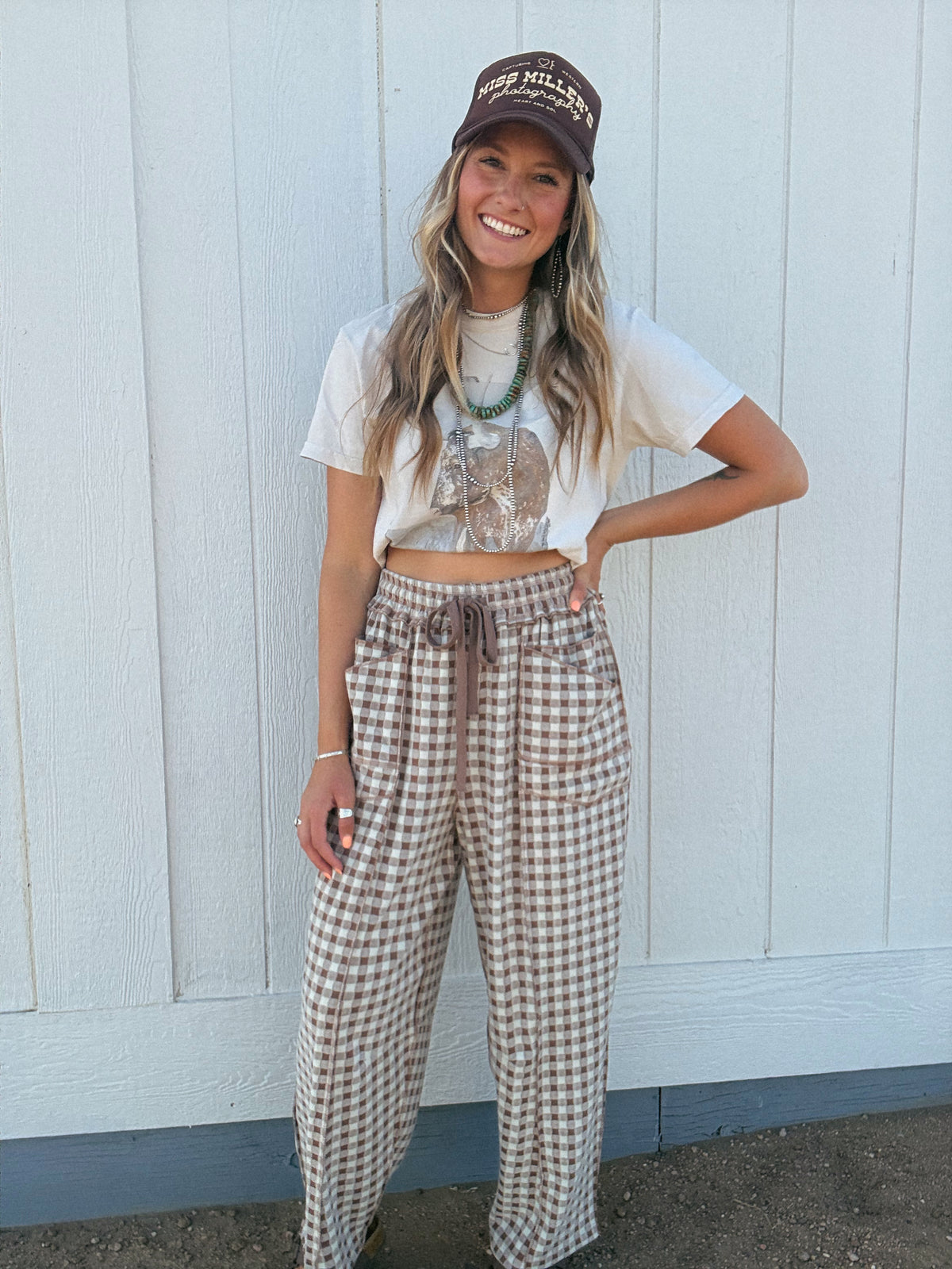 Gingham Barrel Pants