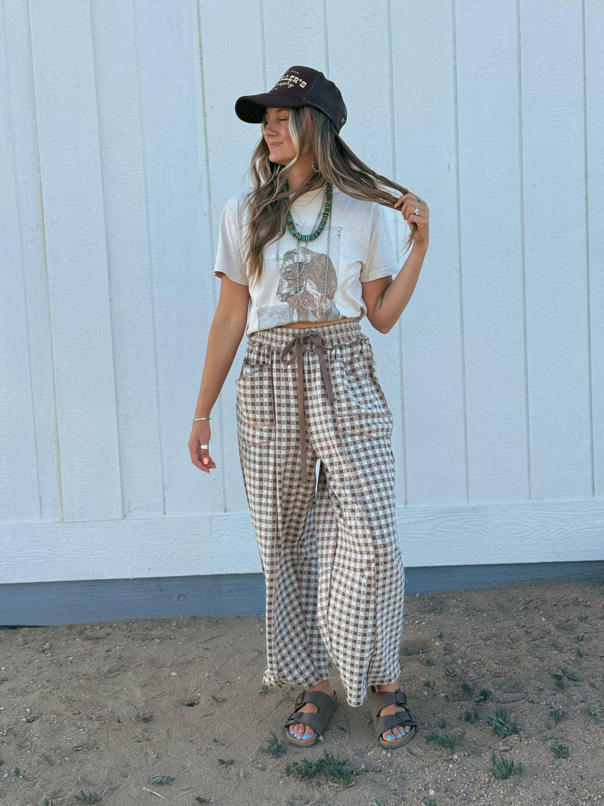Gingham Barrel Pants