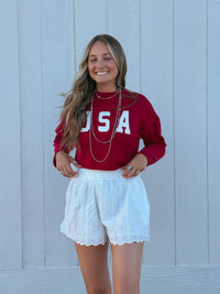 Scalloped Eyelet Cotton Shorts
