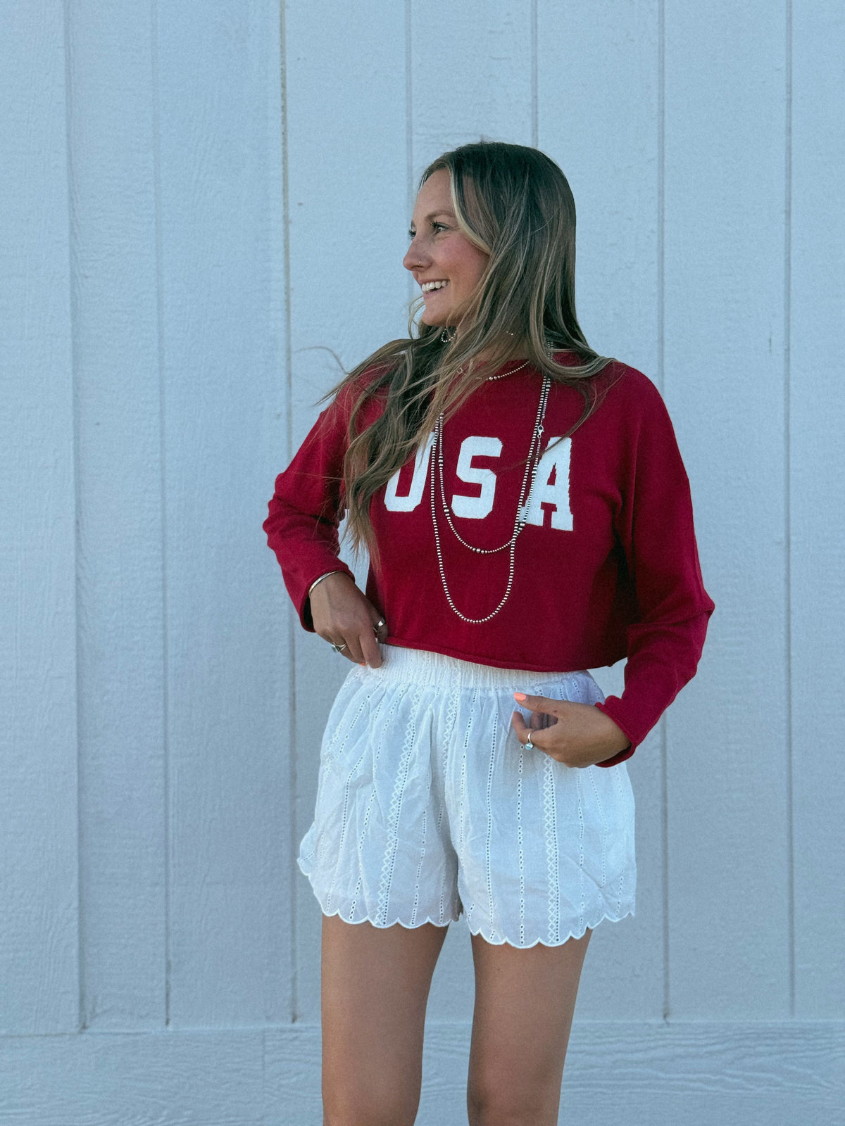 Scalloped Eyelet Cotton Shorts