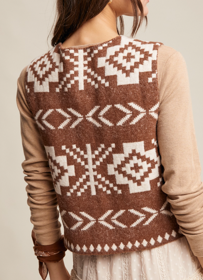 Southwestern Print Vest - Rust