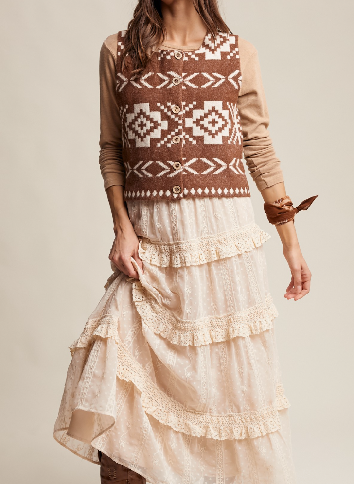 Southwestern Print Vest - Rust