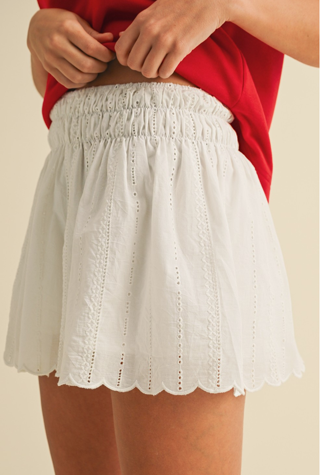 Scalloped Eyelet Cotton Shorts