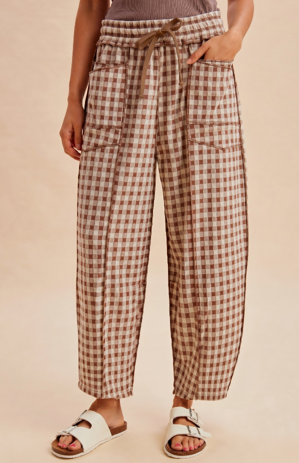 Gingham Barrel Pants
