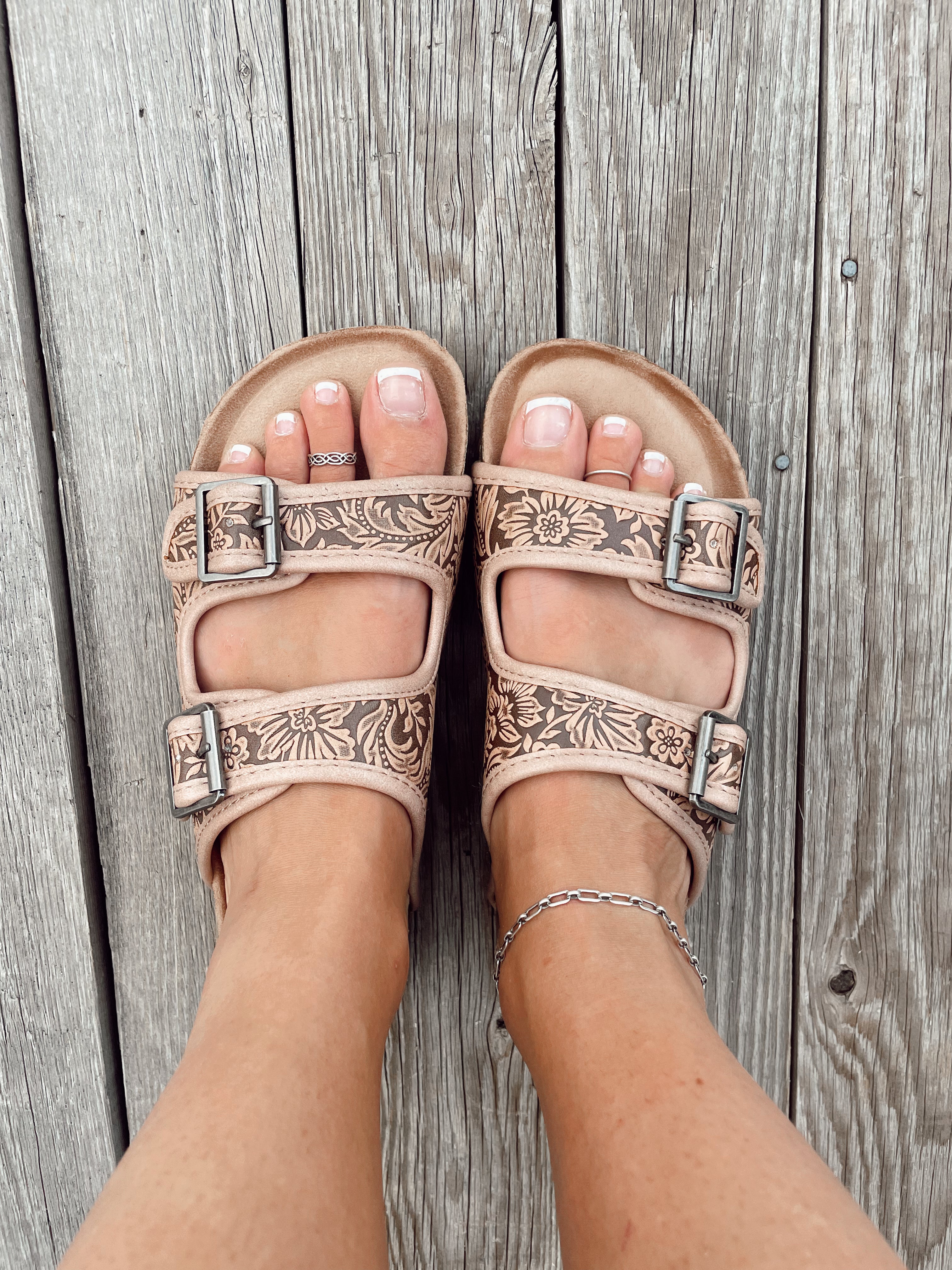 Tooled Leather Sandals Cactus Cowgirl Boutique